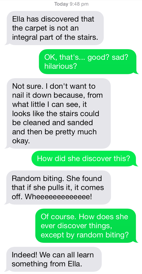 Ella has discovered that the carpet is not an integral part of the stairs&hellip;